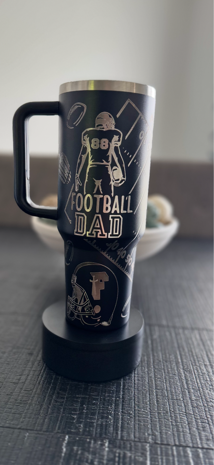 Football Dad 40oz Engraved Tumbler – Custom 2 Kids